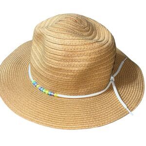 Steve Madden women’s paper yarn sun hat brown beaded logo